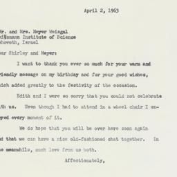 Letter: 1963 April 2