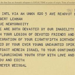 Telegram: 1963 March 25
