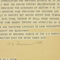 Telegram: 1950 April 17