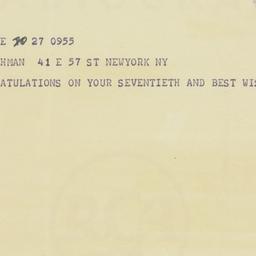 Telegram: 1948 March 27