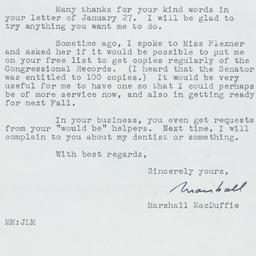 Letter: 1950 January 31