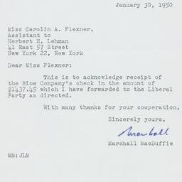 Letter: 1950 January 30