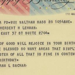 Telegram: 1958 March 28
