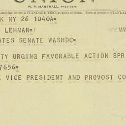 Telegram: 1952 May 26