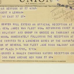 Telegram: 1958 July 27