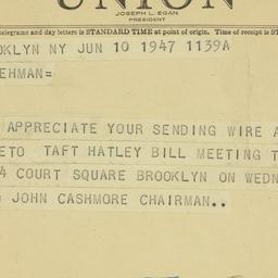 Telegram: 1947 June 10
