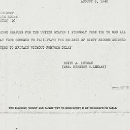 Telegram: 1940 August 6