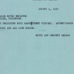 Telegram: 1954 August 6