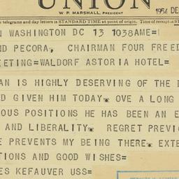 Telegram: 1954 December 13
