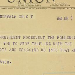 Telegram: 1940 June 7