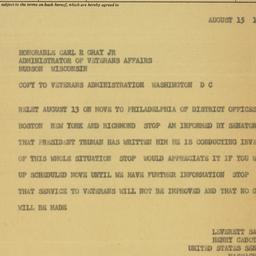 Telegram: 1951 August 15