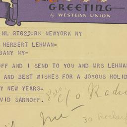 Telegram: 1933 December 22