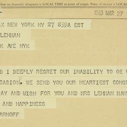 Telegram: 1963 March 27