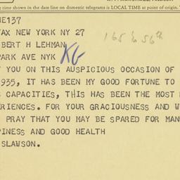 Telegram: 1963 March 27