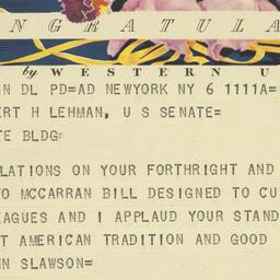 Telegram: 1950 September 6