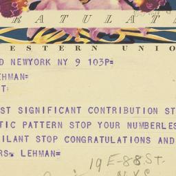 Telegram: 1949 November 9