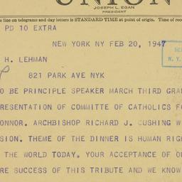 Telegram: 1947 February 20