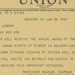 Telegram: 1947 January 26