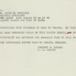 Telegram: 1950 August 29