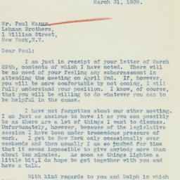 Letter: 1939 March 31