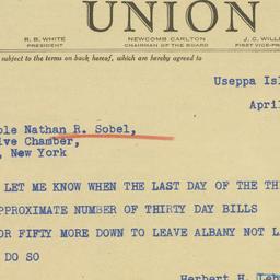 Telegram: 1940 April 2
