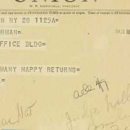 Telegram: 1951 March 28