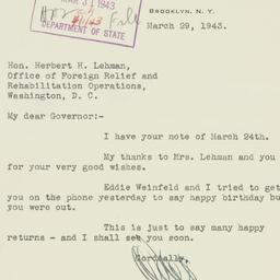 Letter: 1943 March 29
