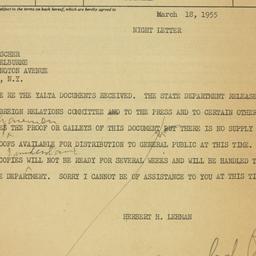 Telegram: 1955 March 18