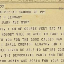 Telegram: 1956 August 22