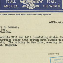 Telegram: 1929 April 10
