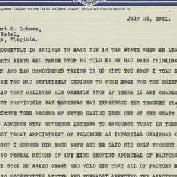 Telegram: 1931 July 28