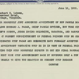 Telegram: 1930 June 18