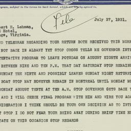 Telegram: 1931 July 27