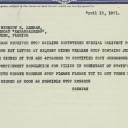Telegram: 1931 April 13