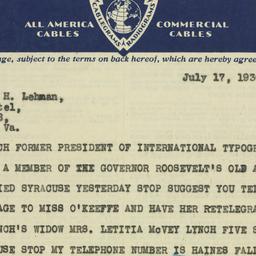 Telegram: 1930 July 17