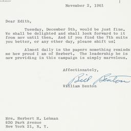 Letter: 1961 November 2