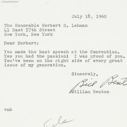 Letter: 1960 July 18