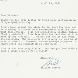 Letter: 1958 April 15