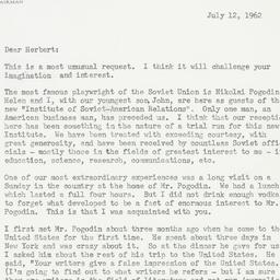 Letter: 1962 July 12