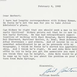 Letter: 1962 February 6