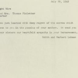 Telegram: 1949 July 29