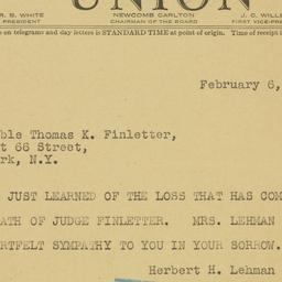 Telegram: 1947 February 6