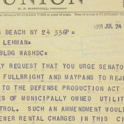 Telegram: 1951 July 24