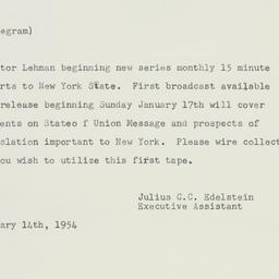 Telegram: 1954 January 14