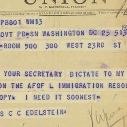 Telegram: 1952 August 25