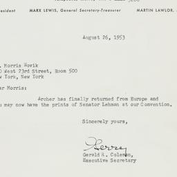 Letter: 1953 August 26
