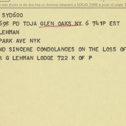 Telegram: 1963 December 6