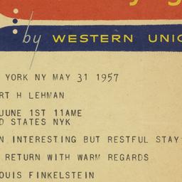 Telegram: 1957 May 31