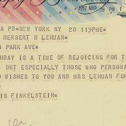Telegram: 1957 March 28