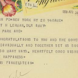 Telegram: 1958 April 28